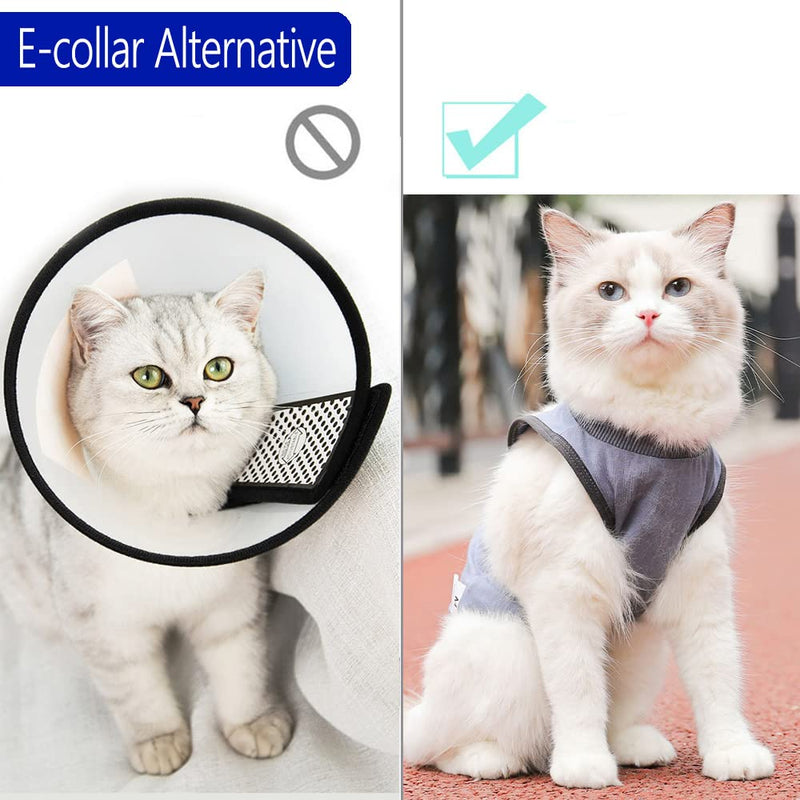 kzrfojy Cat Surgery Recovery Suit Cat Onesie for Cats After Surgery Spay Surgical Abdominal Wound Skin Diseases E-Collar Alternative Wear (Grey-Blue-L) Large Grey-blue