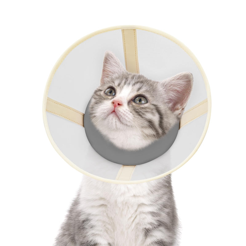 Cat Cone Collar Soft- Adjustable Comfortable Air Mesh Recovery Cone After Surgery to Stop Licking and Scratch, Alternative to Plastic Elizabethan Collar for Cat, Whiskers Freedom (Grey, XS) Grey