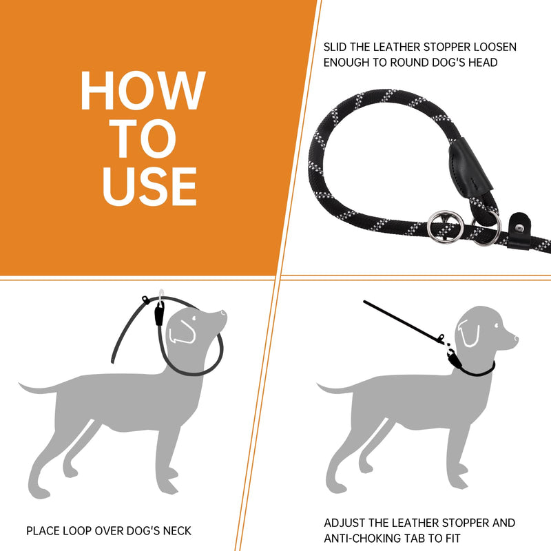 Slip Leads Dog Leash - 4/5/6/8/10 FT Heavy Duty Training Leashes - Reflective & Comfortable Handle for Small Medium Large Dogs (1/2''- 8FT, Black) 1/2''- 8FT - PawsPlanet Australia