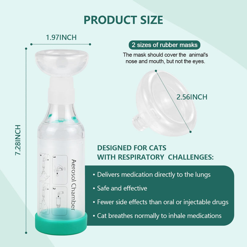 Cat Handheld Inhaler Spacer with 2 Feline Masks Helps with Breathing & Delivering Medication Fits