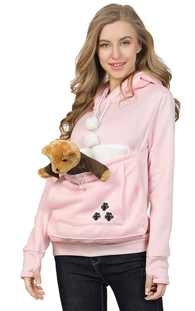 Jomago Womens Pet Carrier Sweater Cat Dog Pouch Hoodies Animal Holder Long Sleeve Hood Sweatshirt Small Pink - PawsPlanet Australia