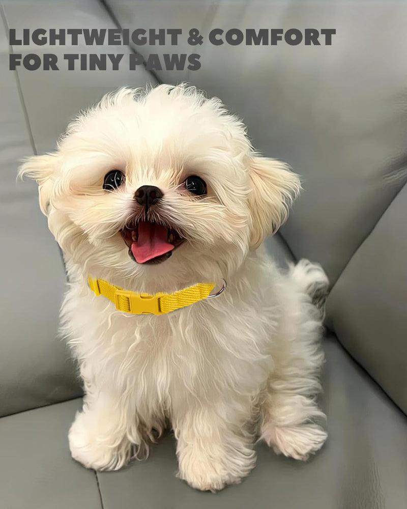 Dynmeow Soft and Breathable Cotton Dog Collar, Durable Adjustable Pet Collar with Quick-Release Buckle, Lightweight for Sensitive Skin for Puppies and Extra-Small Dogs, Yellow, Xs X-Small (Length:8-12")