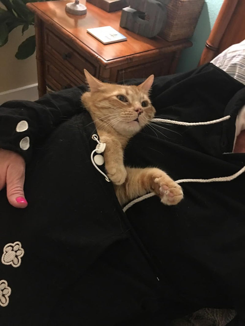 Cat Hoodie Pouch Kitten Puppy Carrier Hood Sweatshirt Pet Pocket Holder Top X-Large Black - PawsPlanet Australia