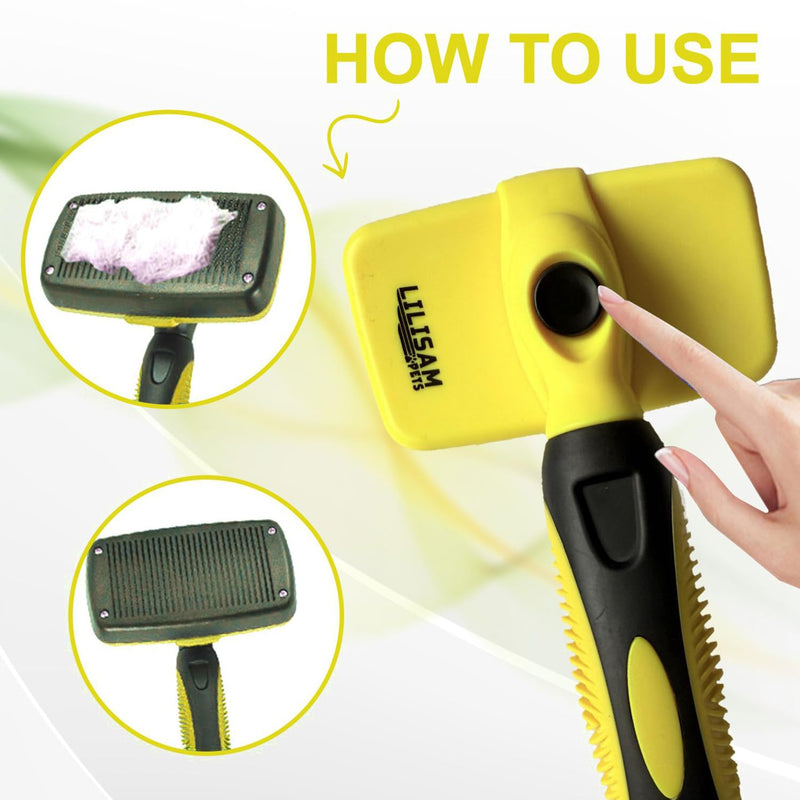 Pet Self Cleaning Slicker Brush and Grooming Comb - Gently Removes Loose Hair, Tangles, and Dirt - Skin Friendly Deshedding Grooming Tool for Hair Dogs & Cats - Pet Supplies Accessories (Yellow) Yellow - PawsPlanet Australia