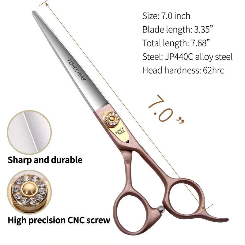 Fenice Peak 7'' Dog Straight Scissors for Grooming 440C Stainless Steel Rose Gold Professional Pet Trimming Scissors Sharp Blades Cutting for Dogs and Cats Shears Straight Shear 7'' - PawsPlanet Australia