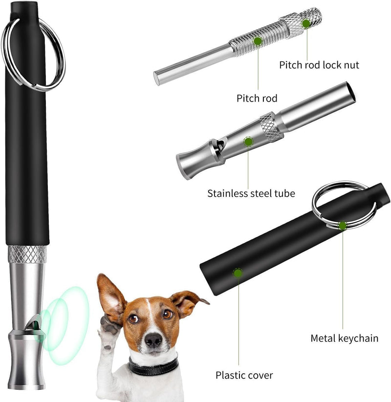 Ultrasonic Dog Whistle to Stop Barking Neighbor's Dog, Adjustable Pitch Silent Whistles with Lanyard, Recall Training Device, Black - PawsPlanet Australia