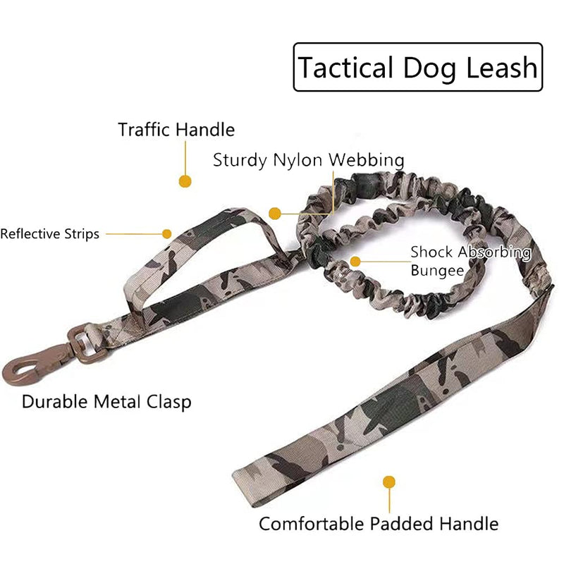 Xqpetlihai Tactical Dog Collar and Leash Set Adjustable Military Nylon Dog Collar with Control Handle and Heavy Duty Metal Buckle for Large Dogs（Camo L Large (Pack of 1) Camo SET(collar+leash) - PawsPlanet Australia