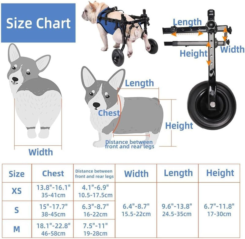 Dog Wheelchair, Adjustable Pets Cart Wheelchair for Back Legs,Dog Leg Brace and Hip Support, Assist Small Pets with Paralyzed Hind Limbs to Recover Their Mobility, Size M