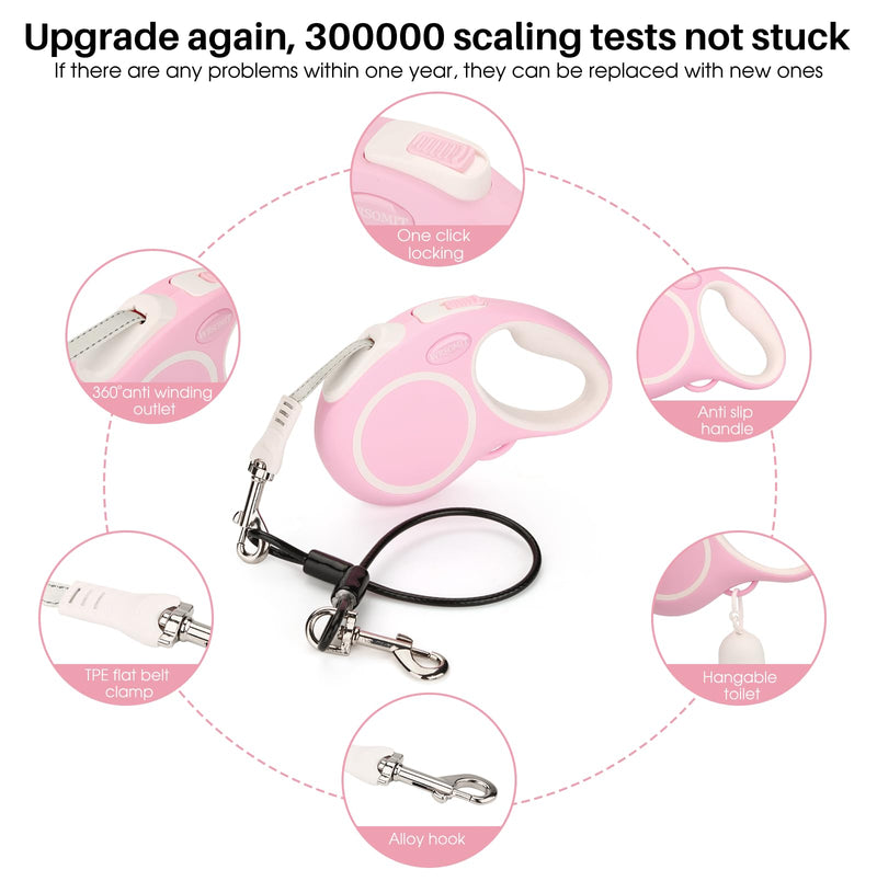 Upgraded Retractable Dog Leash with Chew Proof Cable and Poop Bag Dispenser, 16Ft Heavy Duty Dog Leash for Small Medium Large Dogs up to 120lbs, 360° No Tangle Pink - PawsPlanet Australia