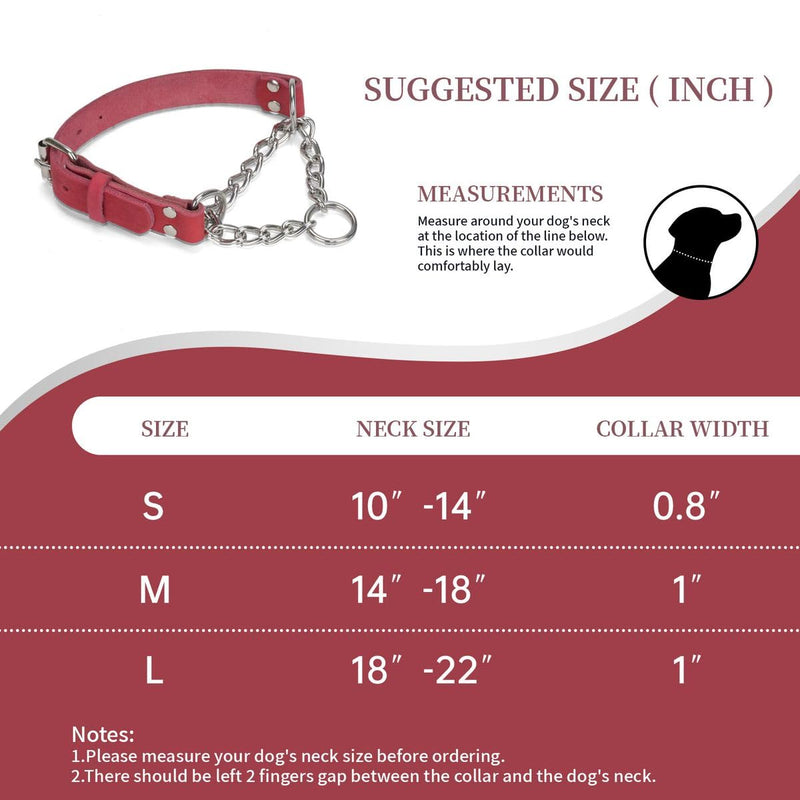 Martingale Collar for Dogs No-Pull Adjustable Training Collar with Stainless Steel Chain - Genuine Leather Anti-Slip Design for Small,Medium,Large Breed Dogs - Red (S) Small: Neck 10"-14" - PawsPlanet Australia