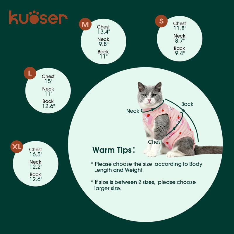 Kuoser Cat Recovery Suit for Female Male Cats, Breathable Post-Surgery Onesie for Spay Neuter, Abdominal Wound & Skin Disease Protection, E-Collar Alternative Anti-Licking Bodysuit for Kittens Small(chest:11.8'') Pink