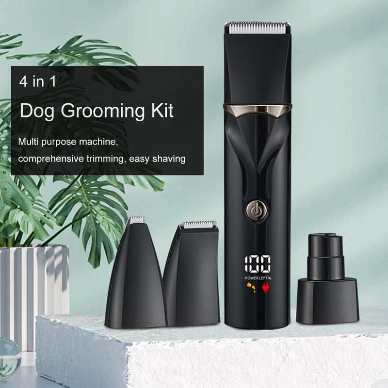 Dog Grooming Kit with LCD Display, 4 in 1 Dog Hair Trimmer for Paw Nail Grinder, Rechargeable Cordless Pet Cat Clippers, Professional Pet Paw Trimmer Nail Grinder Low Noise. Black - PawsPlanet Australia
