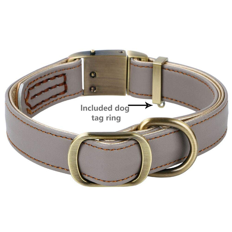 chede Basic Classic Luxury Padded Leather Dog Collar,The Seatbelt Buckle,for Large Medium Small Pets (M, Khaki) M-0.8"×(12"-15") - PawsPlanet Australia