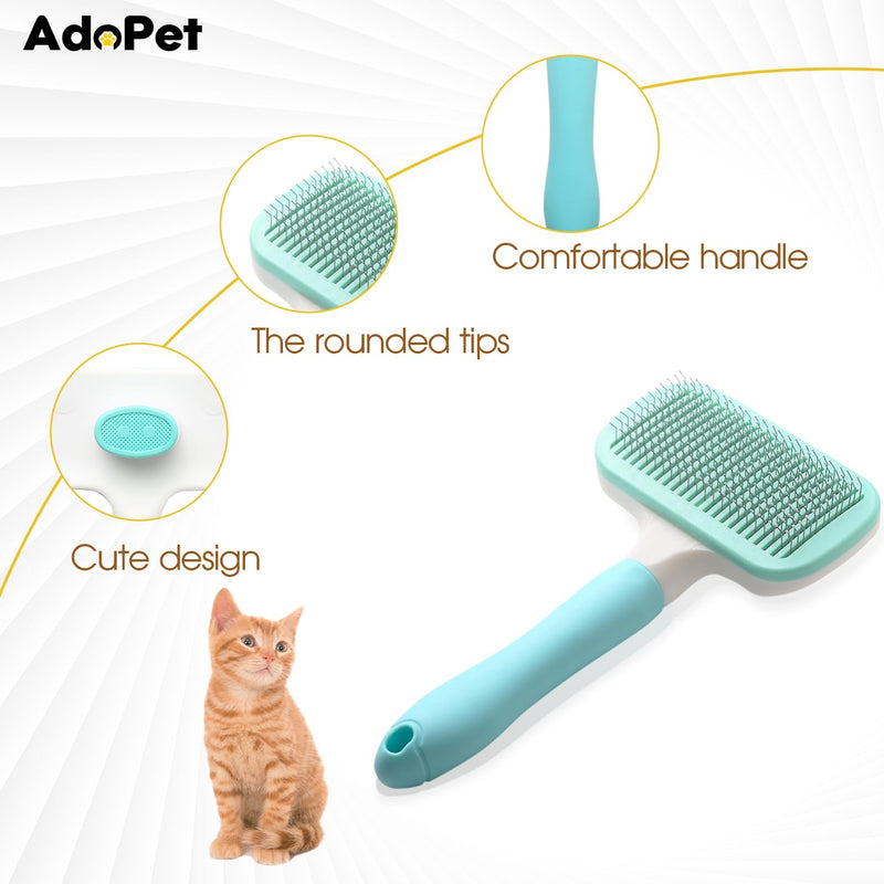 Self-Cleaning Pet Grooming Brush – Smooth Grooming Brush for Dogs and Cats, Easy Hair Removal with the Push of a Button, Gentle Shedding Remover for Small Pets, Comfortable Non-Slip Handle