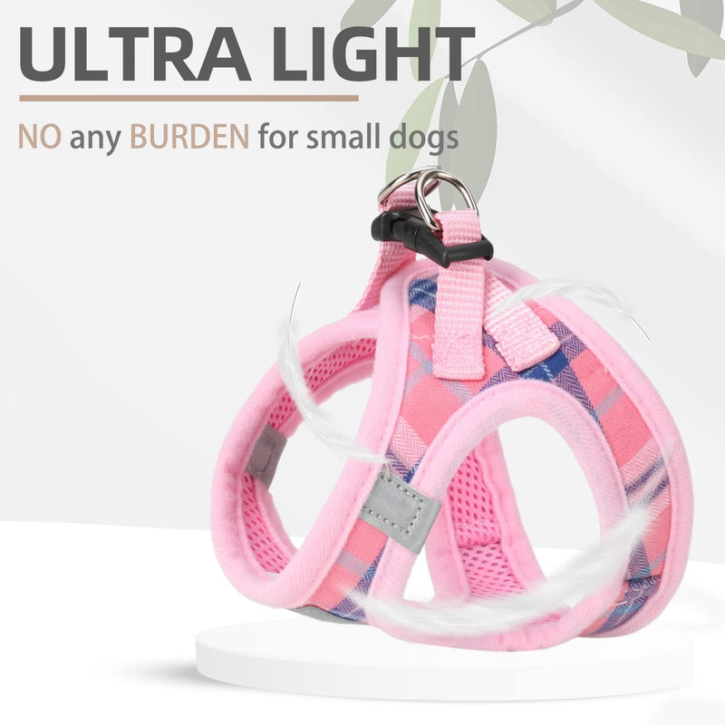 PUPTECK Adjustable Dog Harness Collar and Leash Set Step in No Pull Pet Harness for Small Medium Dogs Puppy and Cats Outdoor Walking Running, Soft Mesh Padded Reflective Vest Harnesses, Pink XXS XXS (CHEST 11.5"-13")
