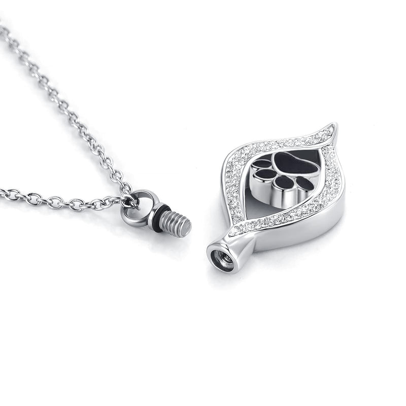 MZC Jewelry Dog Cat Black Paw Print Urn Necklace for Ashes Pet Cremation Stainless Steel Memorial Keepsake Chain Pendant for Women Men Grandma Mom Sister - PawsPlanet Australia