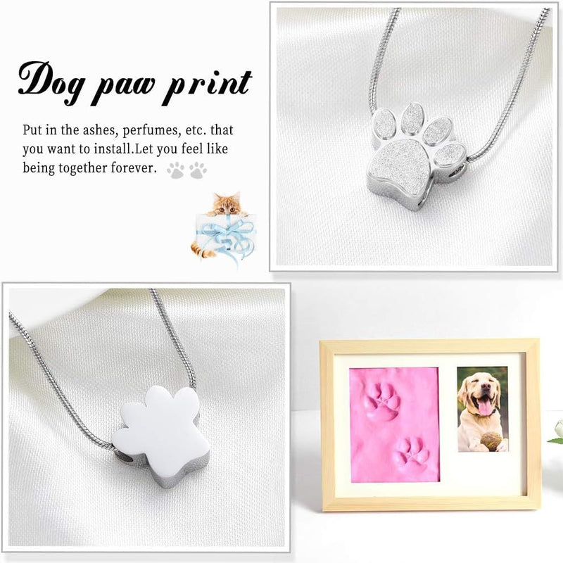 zeqingjw Pet Cremation Jewelry for Ashes Pendant Paw Print Pet Heart Urn Necklace Memorial Keepsake Jewelry for Pet/Dog's/Cat's Ashes Paw-Silver