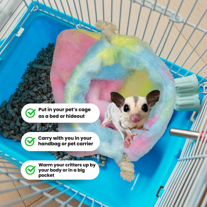 HILLBERRY Rainbow Fleece Warm Bonding Sleeping Pouch, Carrier, Hideout Bed for Rodent, Sugar Glider, Hamster, Gerbil, Mouse, Pet Accessory for Small Pets and Animals - PawsPlanet Australia