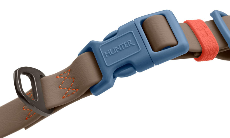 HUNTER Havana Dog Collar Taupe / Smoke Blue with Plastic Coating Fully Adjustable Click Fastener Durable Tear Resistant Weather-Resistant Easy Care Gunmetal Look Size XL Taupe/Smoke Blue
