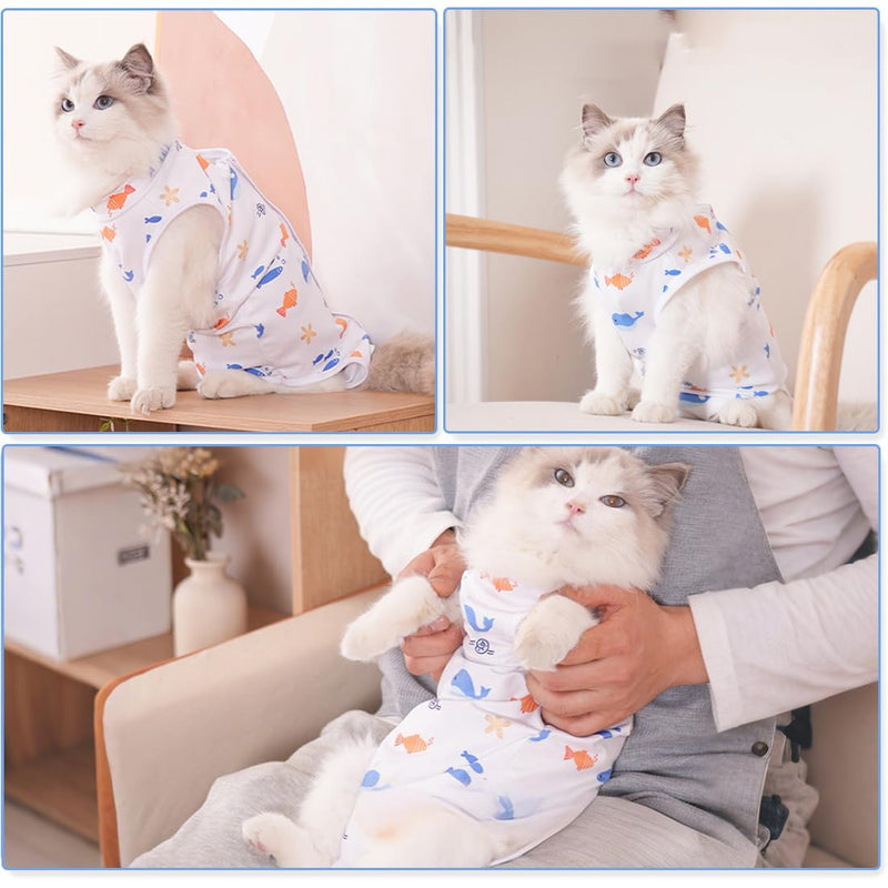 Pack of 2 Onesie Cat Bodysuit After Surgery, Cat Surgery Recovery Suit, Surgical Recovery Suits, Anti Licking, Easy to Wear, Breathable Mesh, for Cats with 8-14 Jin Weight (L)