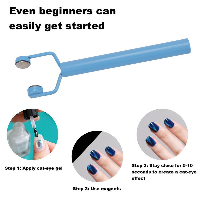 3-in-1 Cat Eye Magnet for Nails, High and low Y-Shaped Double Head Nail Magnet Manicure Design Cat Eye Magnetic Tool Fingernail Art Accessories for Cateye Gel Polish DIY Salon Studio (Blue) Blue - PawsPlanet Australia