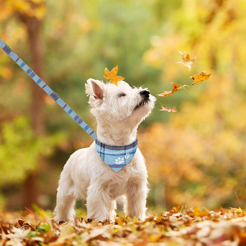 Dog Leash Collar Set - 3 Pack Plaid Pattern Adjustable Escape Proof Leash Collar Set for Outdoor Walking Small Blue