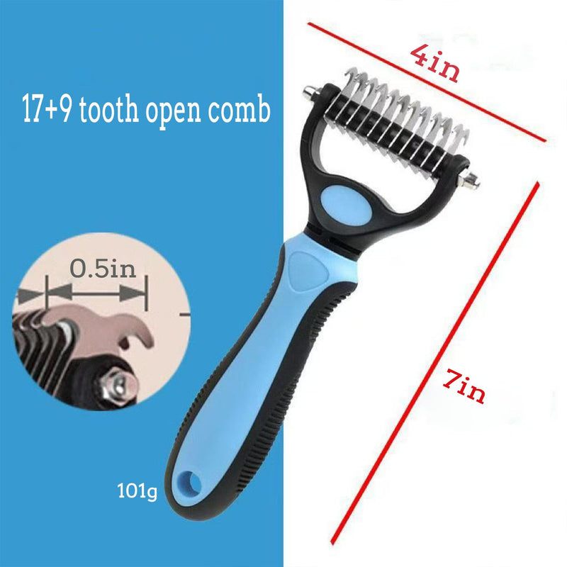 Sided Dematting & Deshedding Comb for Dogs & Cats, Versatile Undercoat Detangler Brush for Shedding, Matted Hair & Fur Remover Tool, Stress-Free Pet Grooming Rake with Ergonomic Handle（2 in 1