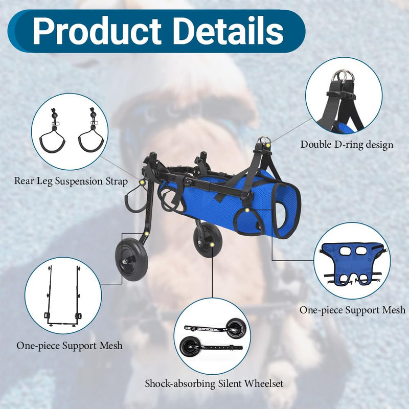 NUODWELL Dog Wheelchair for Back Legs, Adjustable 2-Wheel Aluminium Pet Wheelchair with Leg Brace and Hip Support, Rear Support Wheelchair, Dog Strollers for Elderly & Handicapped Dogs (Blue, M) Blue