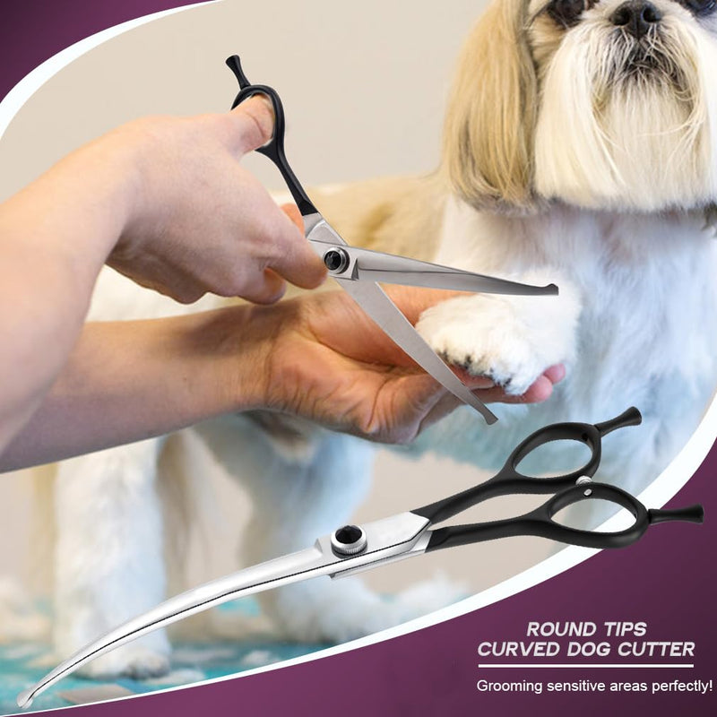 Dragon Creek 6.5" Downward Curved Dog Grooming Scissors Shears for Grooming Face and Paws Safety Round Tips Shears Trimming Cutting Scissors for Dog Cat Pet Black 6.5 Inch - PawsPlanet Australia