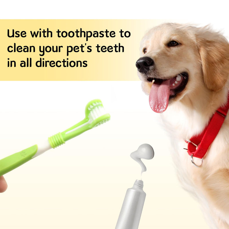 Pack of 2 dog toothbrushes, long handle dog toothbrush, cat toothbrush, three-head pet toothbrush, 360 degree cleaning of the mouth, comfort and durability, for cleaning dogs and cats