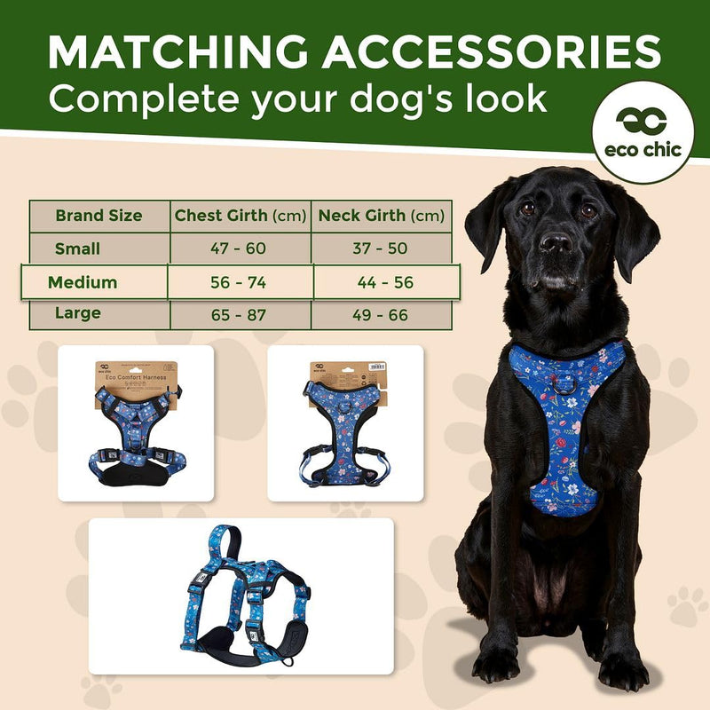 Eco Chic Recycled Comfort Pet Harness Adjustable No-Pull Reflective Padded Dog Vest Harness (Floral Navy Medium)