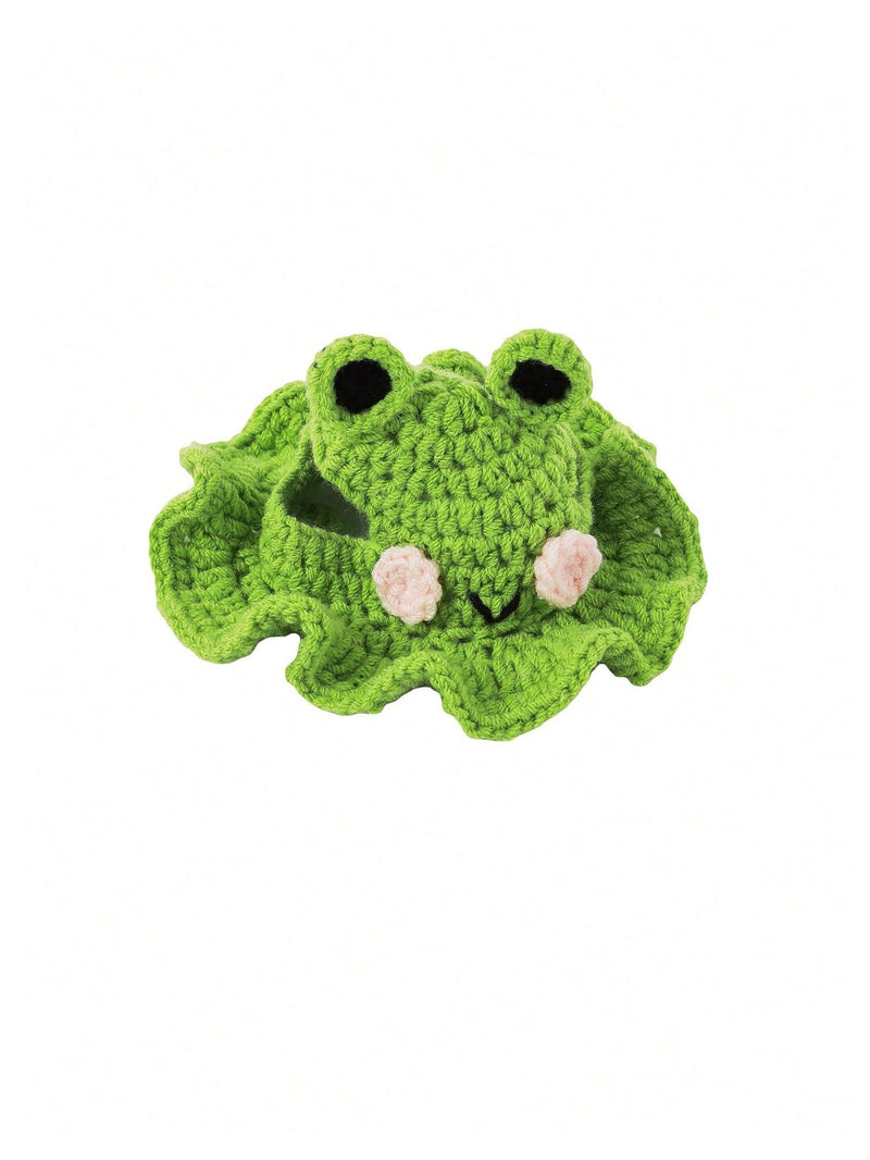 Frog Cartoon Design Knit Cute Dog Hat Soft Cat Hat Halloween Christmas Party Costume Head Wear Accessories for Puppy Cat Kitten Small Dogs Small Animals Green Medium