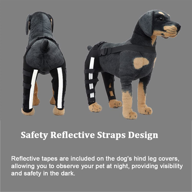 Dog Knee Brace Adjustable Dog Double Rear Leg Brace with Metal Hinged Flexible Support and Reflective Seat Belts Dog Acl Brace Hind Leg Black (M) Medium - PawsPlanet Australia