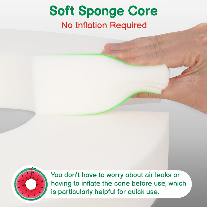 Sponge Dog Cone After Surgery, No Inflation Required Dog Donut Collar to Stop Licking, Inflatable Cone Alternatives for Large Pets, Soft Recovery Collar with Protective Shield (Watermelon, L) Watermelon