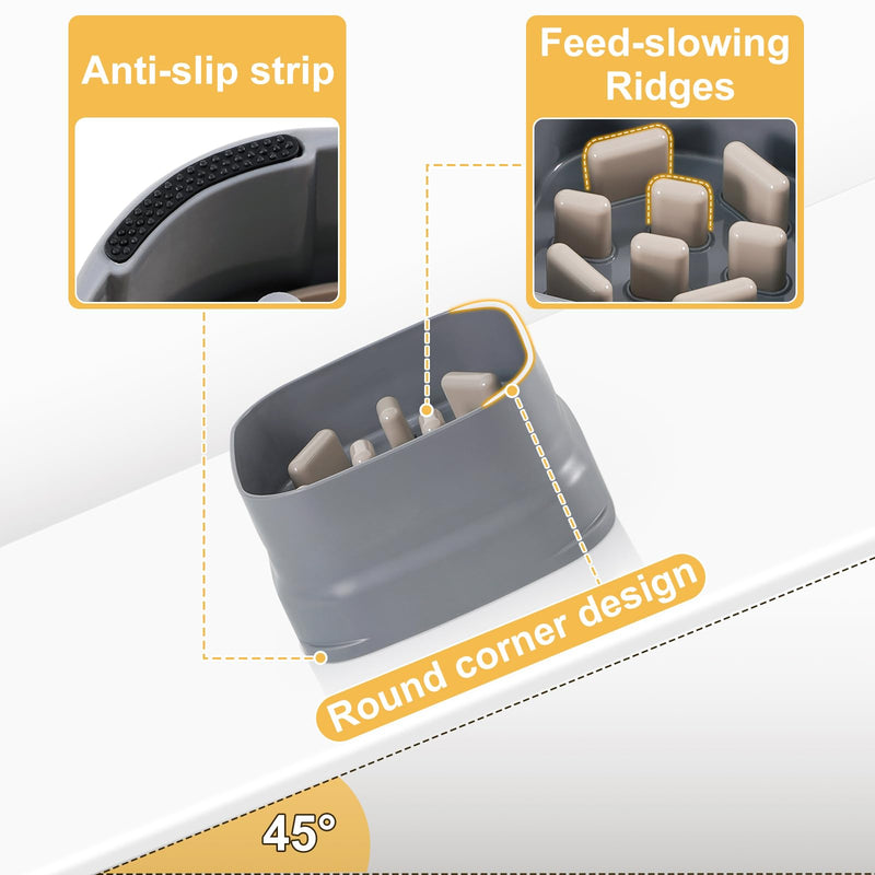 Sunhoo Slow Feeder Dog Bowls Large Breed Puppy Puzzle Feeding Dish Maze Feed Bowl Small Medium Dogs Plate Adjustable Ridges to Slower Down Eating Anti-slip Easy to Clean Indoor Use 7.5*7.5*4 in(Grey) Grey - PawsPlanet Australia
