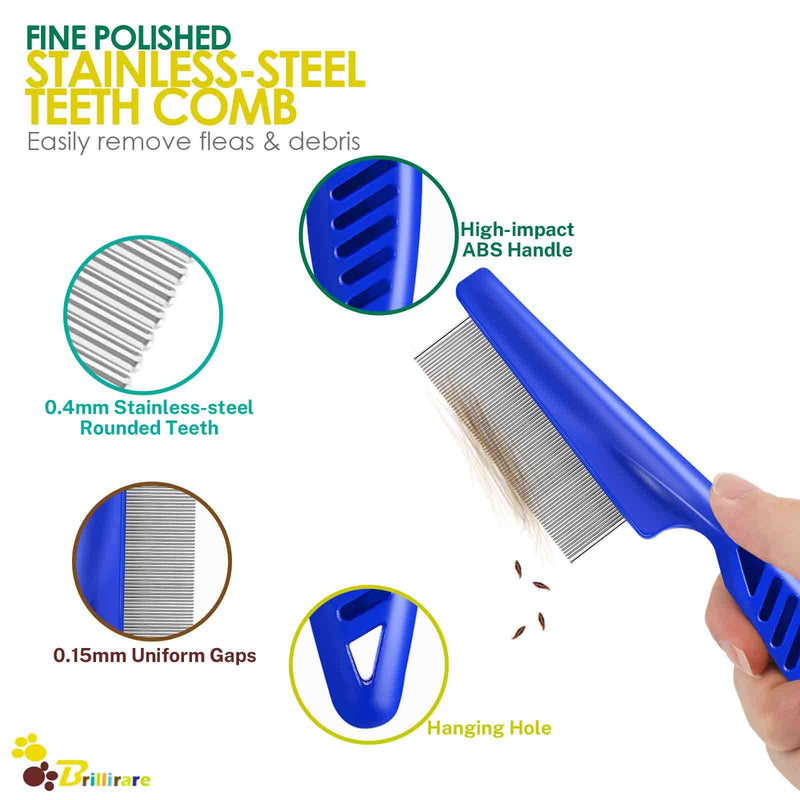 6 Pack Dog Grooming Comb, Pet Flea Lice Stainless Steel Cat Combs with Rounded Teeth, 2-in-1 Double Sided Professional Dogs Tear Stain Remover, Dematting Tool for Small, Medium & Large Pets