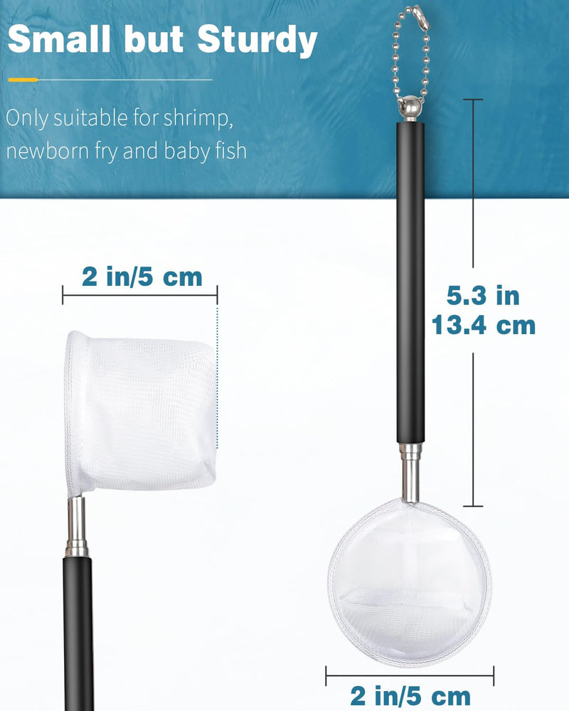 Pawfly Aquarium Shrimp Net Tiny Fish Tank Net with Extendable Stainless Steel Handle Soft Round Fine Net Mesh for Shrimp Baby Fish Food Residue Debris Skimming Net for Small Ponds 2 Inch - PawsPlanet Australia