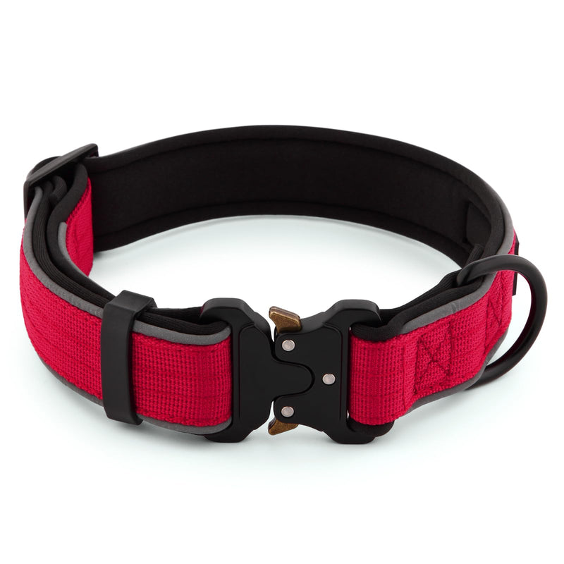 Plutus Pet Tactical Dog Collar, Reflective, Adjustable Heavy Duty Dog Collar, Soft Padded and Comfortable, for Small Medium and Large Dogs (Red, M) Red - PawsPlanet Australia