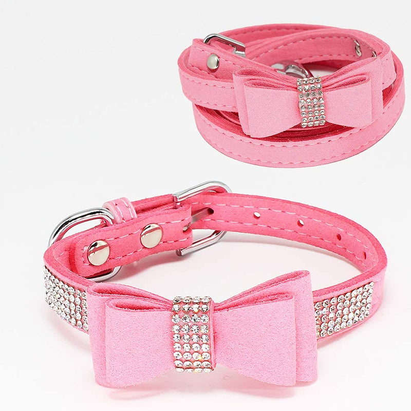 Charmsong Bowtie Dog Collar with Rhinestone Jeweled Crystal Dazzling Soft Collars for Small Dogs with Leash X-Small (Pack of 1) Pink - PawsPlanet Australia