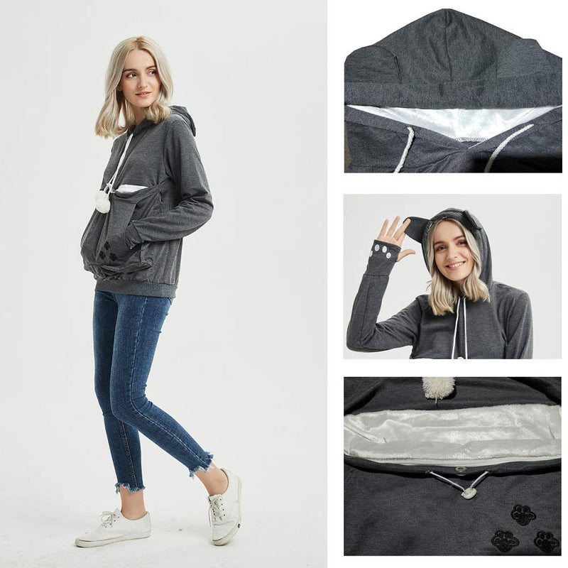 Unisex Pet Carrier Hoodie Cat Dog Pouch Holder Sweatshirt Shirt Top Small Dark Grey - PawsPlanet Australia
