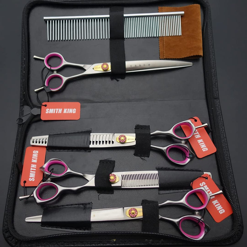 Professional Dog Grooming Shears Set Dogs Straight & thinning & Curved scissors & chunkers Scissorswith comb in 1 Set for Right-handed & Left-handed (8.0 Silvery right-handed) 8.0 Silvery Right-handed - PawsPlanet Australia