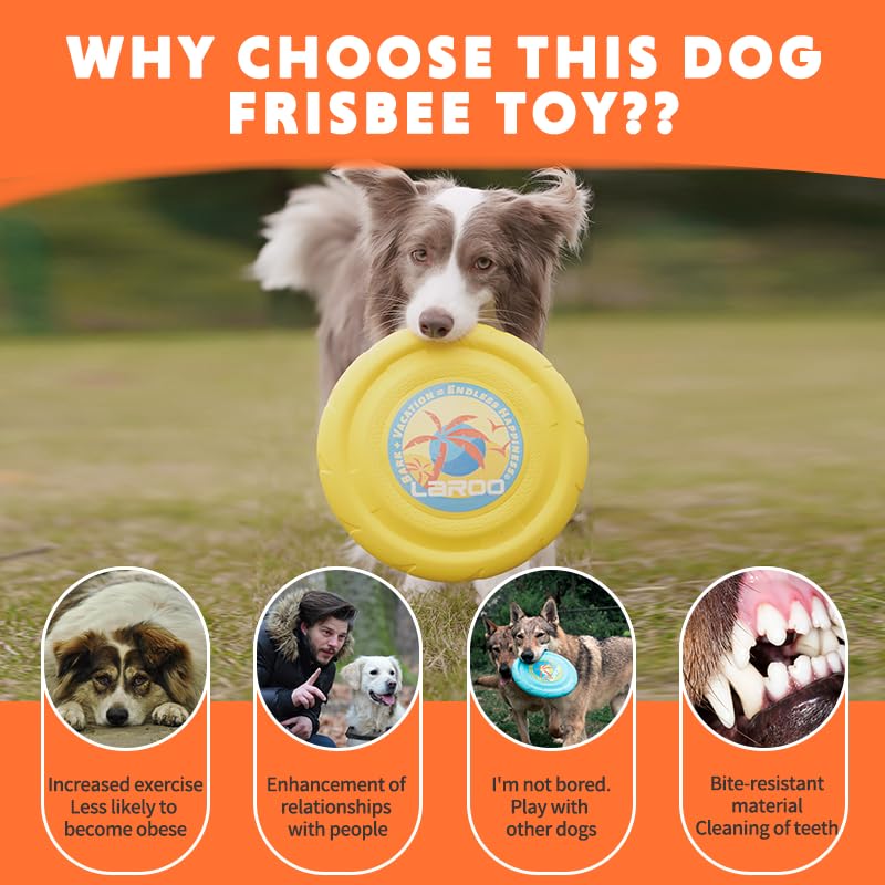 LaRoo Dog Flying Disc,Flying Plate 24cm Bite Resistant Floating Interactive Tossing Toys,Chew Toy for Training Summer Party Outdoor Playing Puppy Medium Large Dogs Birthday