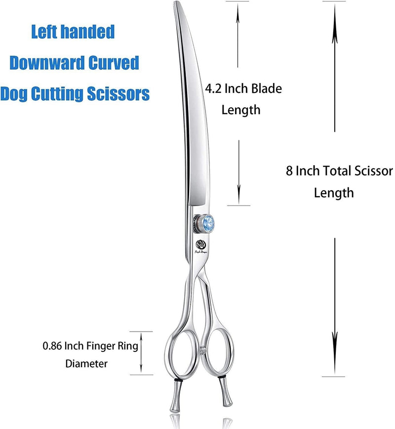 Purple Dragon 8.0" Left Handed Professional Pet/Dog Grooming Hair Cutting Scissors&Downward Curved Scissor &Chunker Shears with Bag - for Mancinism Pet Groomer or Family DIY Downward Curved Scissor - PawsPlanet Australia