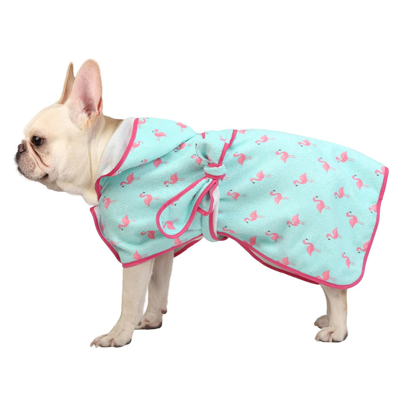 HDE Dog Bathrobe Super Absorbent Quick Drying Towel with Hood for All Dog Breeds Sizes S-XXL - Flamingos - S Small - PawsPlanet Australia