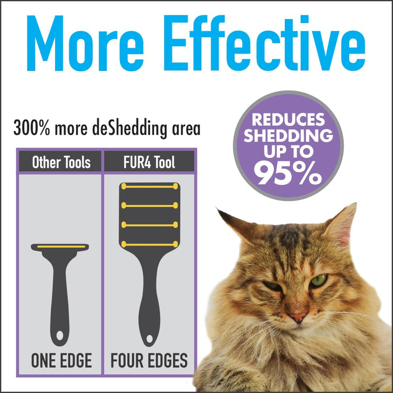 FUR4 deShedding Cat Brush for Long Hair Cats – Pet Hair Brush with 4 Carbon Fiber Edges – deShedding Tool Removes Loose Fur – Gentle & Effective Cat Grooming Brush for Shedding - PawsPlanet Australia