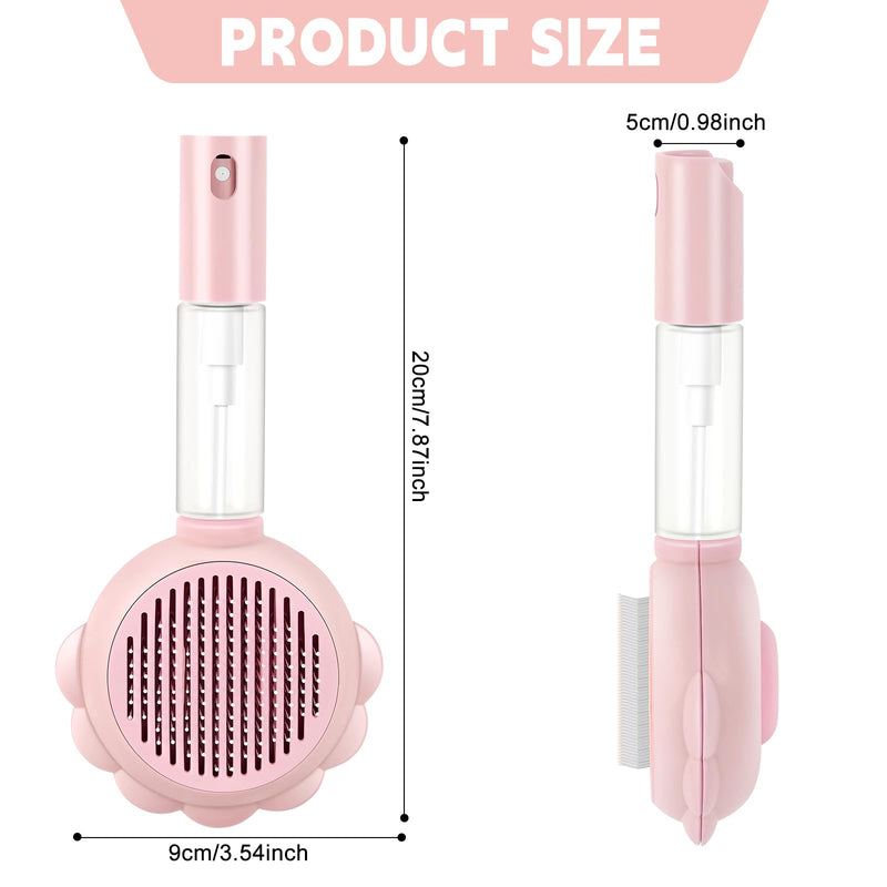 Cat Hair Brush for Shedding, 3-in-1 Pet Spray Hair Removal Comb with Visual Spray & Release Button, Waterproof Dog Grooming Brush for Furry Pet (Pink) Pink