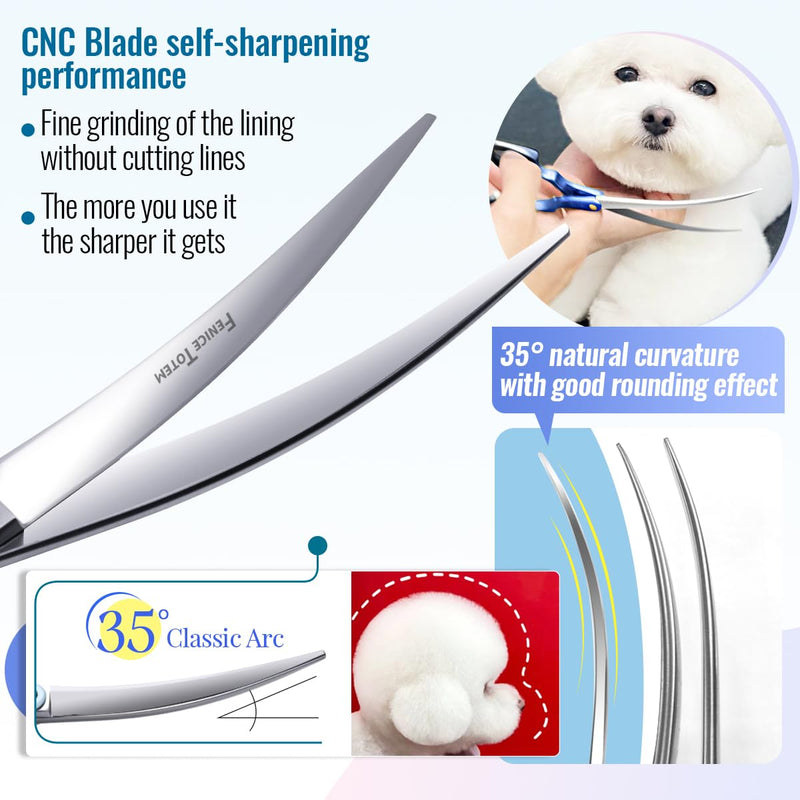 Fenice Dog Grooming Curved Scissors: 6.5" Pet Self-sharpening Split Finishing Shears for Dogs' Faces and Eyes Lightweight Ideal for Tight Spaces and Detailed Grooming Japan VG10 Alloy Steel 63HRC 6.5 inch Bb - PawsPlanet Australia