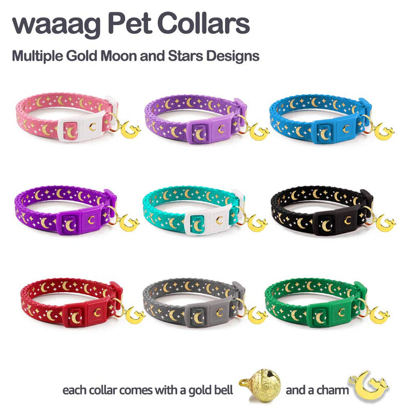 Gold Moons and Stars Safety Breakaway Cat Collar, Glow in The Dark (Standard 9"-15" Neck, Black) 9-15 Inch (Pack of 1) - PawsPlanet Australia