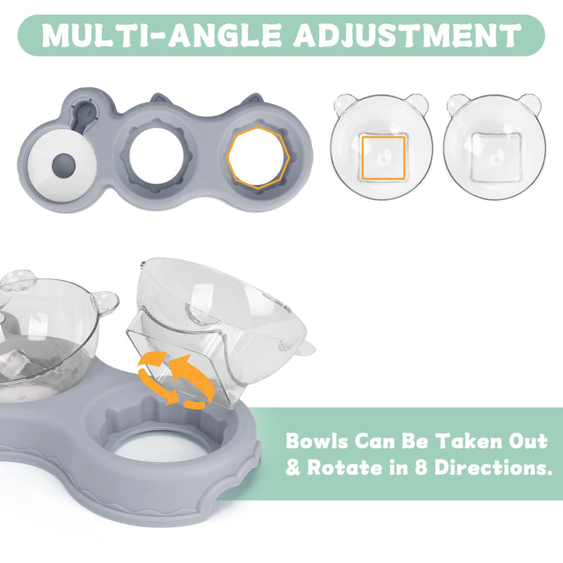 Triple Cat Bowls for Food and Water, YECERCAN Plastic Raised Cat Food Bowls with Automatic Water Bottle & Waterproof Mat for Cat/Small Dogs, 3 in 1 Pet Feeder for Wet/Dry Food Dark Gray - PawsPlanet Australia