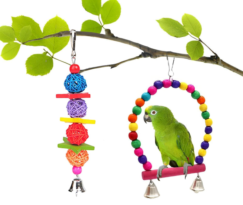 Bird Toys, Hanging Standing Hammock Swing Climbing Ladder Perch Bird Cage Toys for Cockatiel Budgerigar Conure Mynah Love Birds Finches